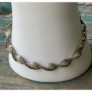 VTG Bracelet Size 7.25 Twisted Herri Link Italy Diamond‎ Cut 925 Sterling 8.3g